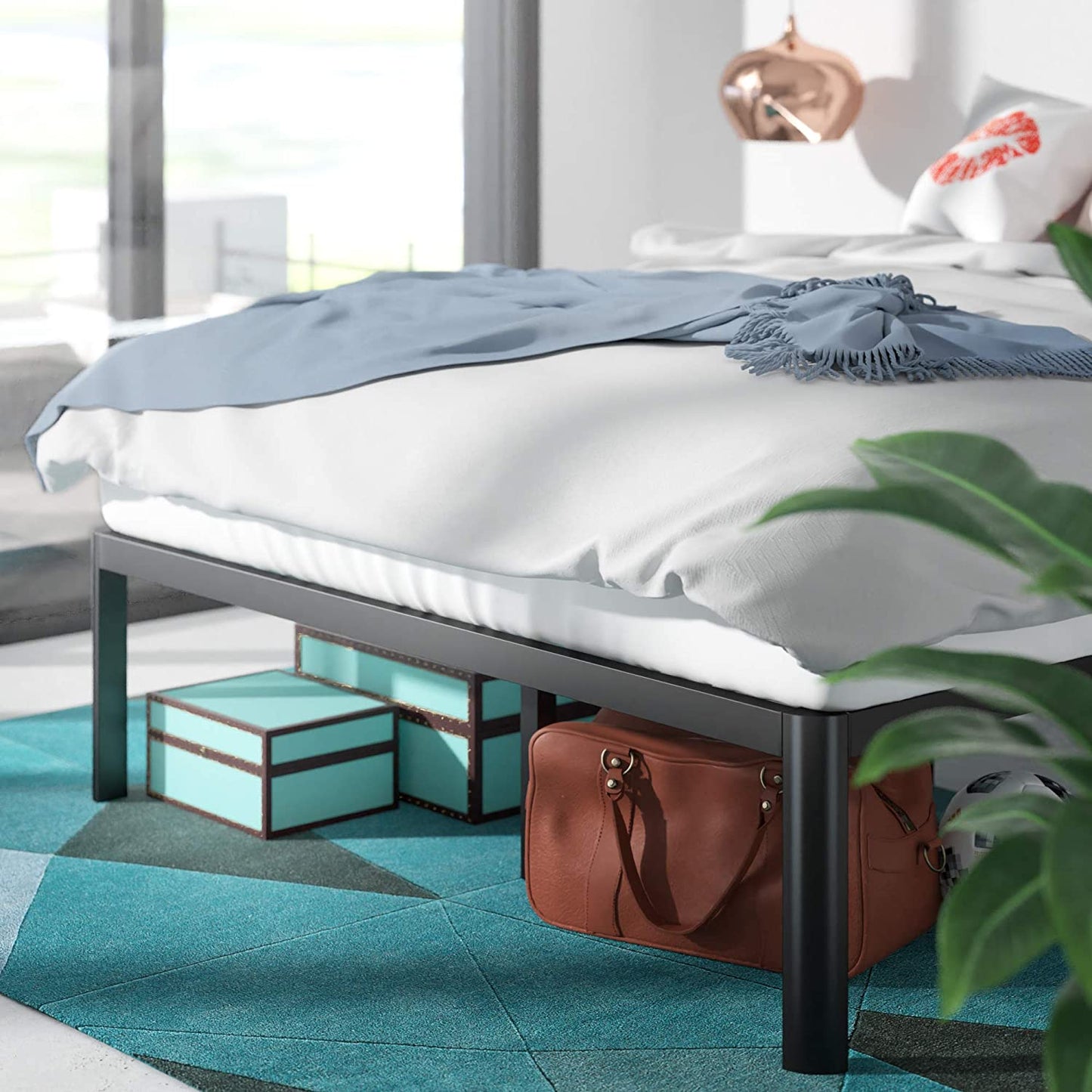 Van 41 Cm Metal Platform Bed Frame | Steel Slat Support | Easy Assembly | under Bed Storage | Double | Black
