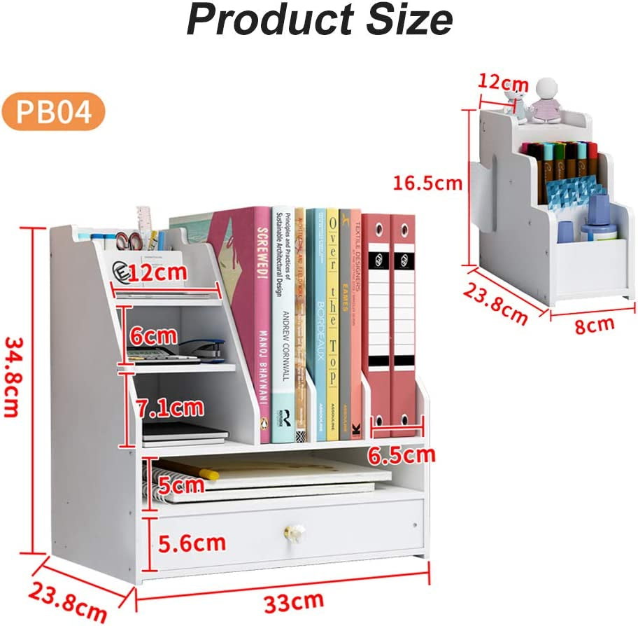 Desk Tidy Organiser, DIY White Office Stationery Desktop Storage Holder Sorter with Drawer for Home, Office and School(Pb04)
