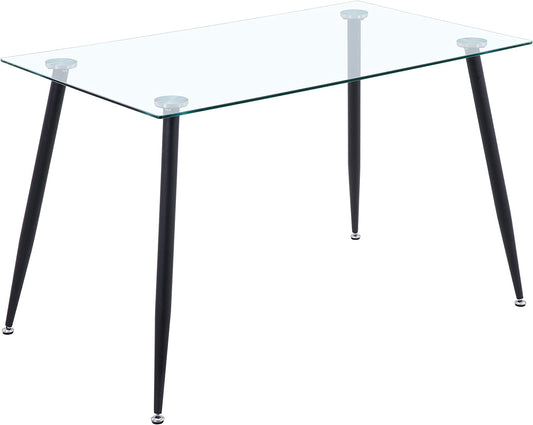 Glass Dining Table Modern Rectangle Kitchen Table with Metal Legs Dining Room Furniture,120Cm