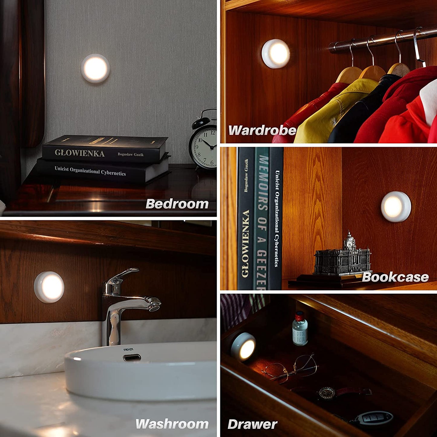 Tap Light Push Lights STAR-SPANGLED Mini Touch Press Spot Lights Indoor Portable LED Stick on Puck Lights Battery Operated Powered for under Cupboards Wardrobe Cabinet Closet Kitchen Warm White 5Pack