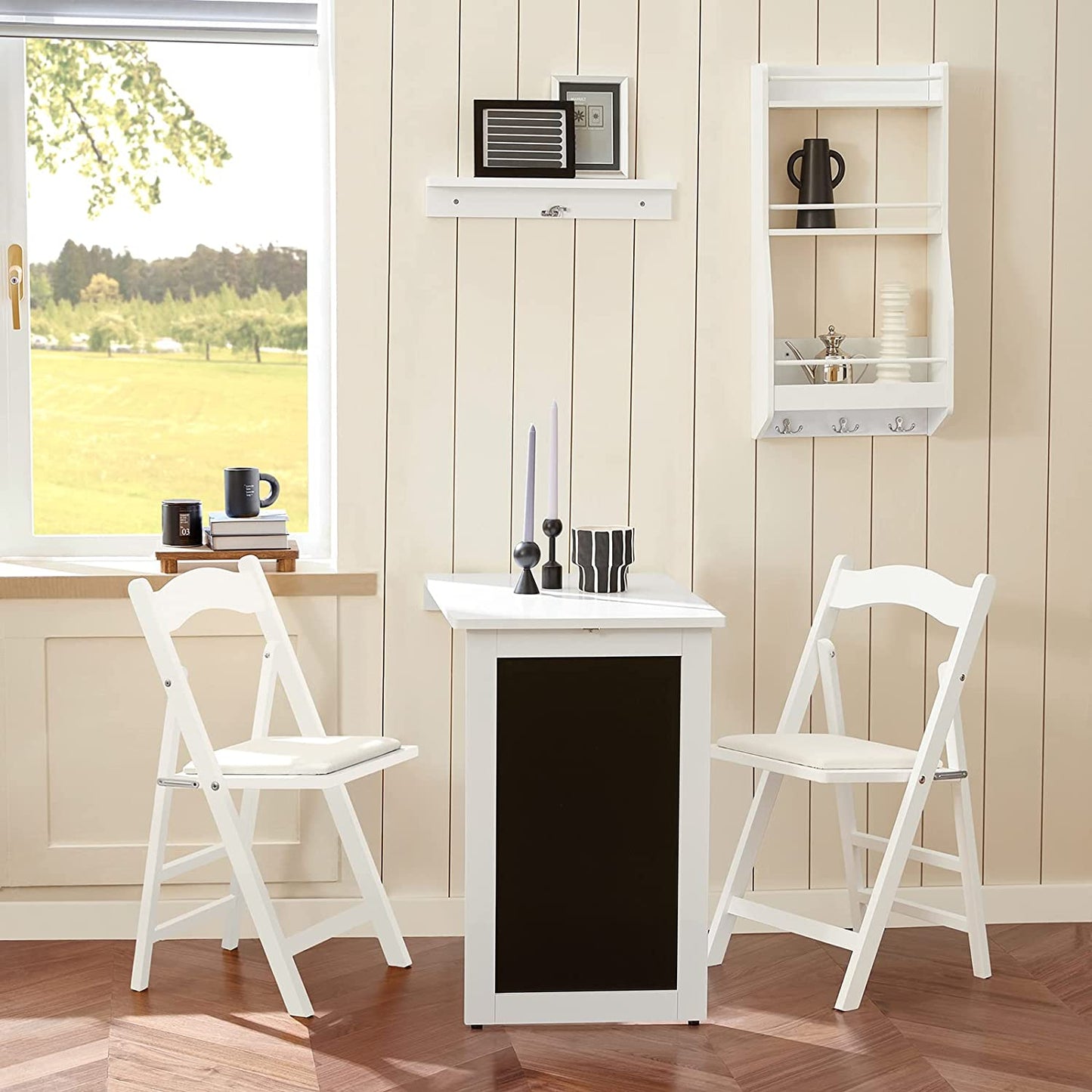 ® FWT20-W, Folding Wall-Mounted Drop-Leaf Table, Kitchen & Dining Table Desk with Blackboard, White