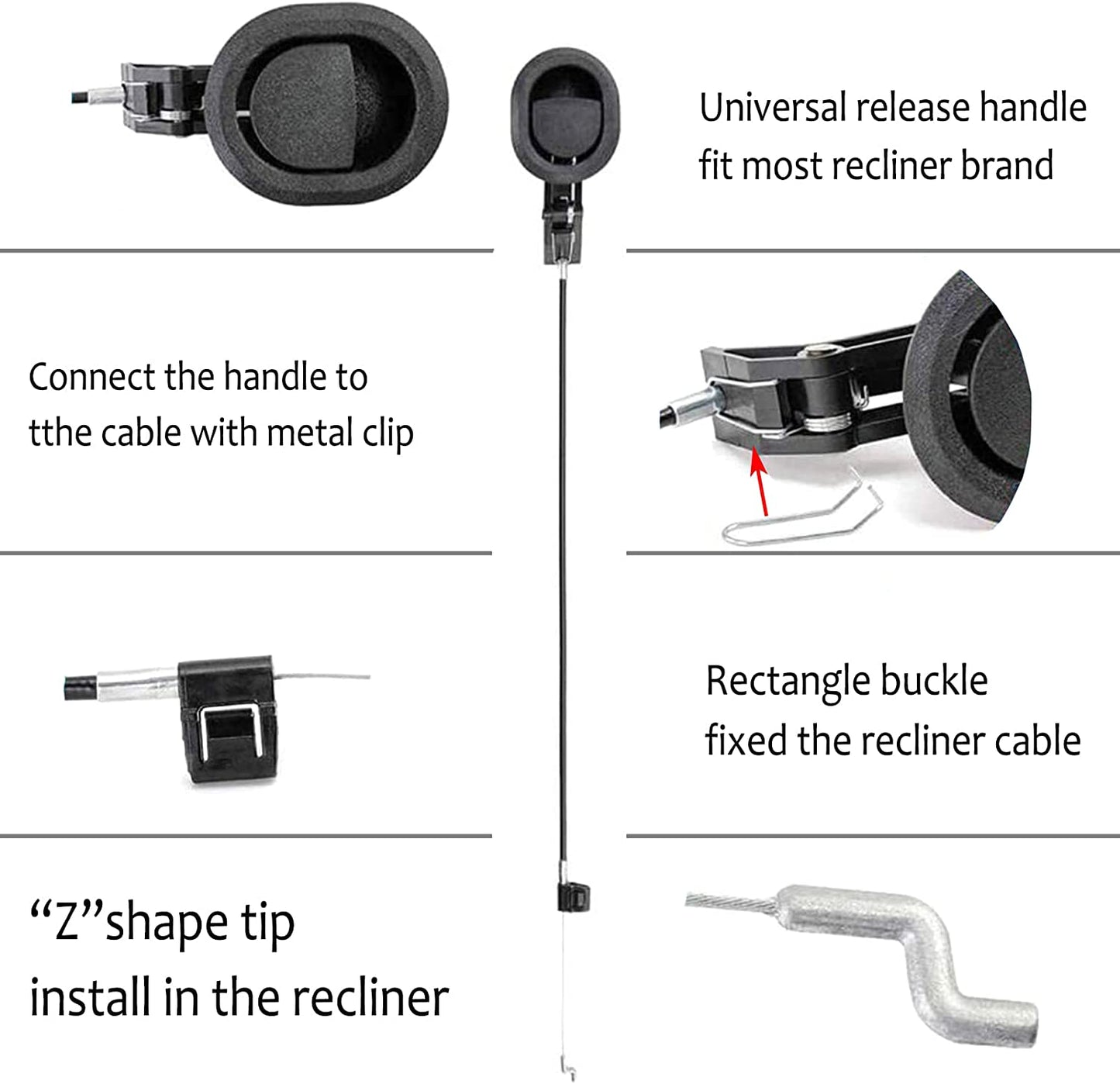 Universal Sofa Chair Recliner Release Pull Handle Replacement Parts with Cable Metal Couch Style Pull Chair Release Handle Fits Ashley and Major Recliner Brands Sofa(2 Pieces Black)