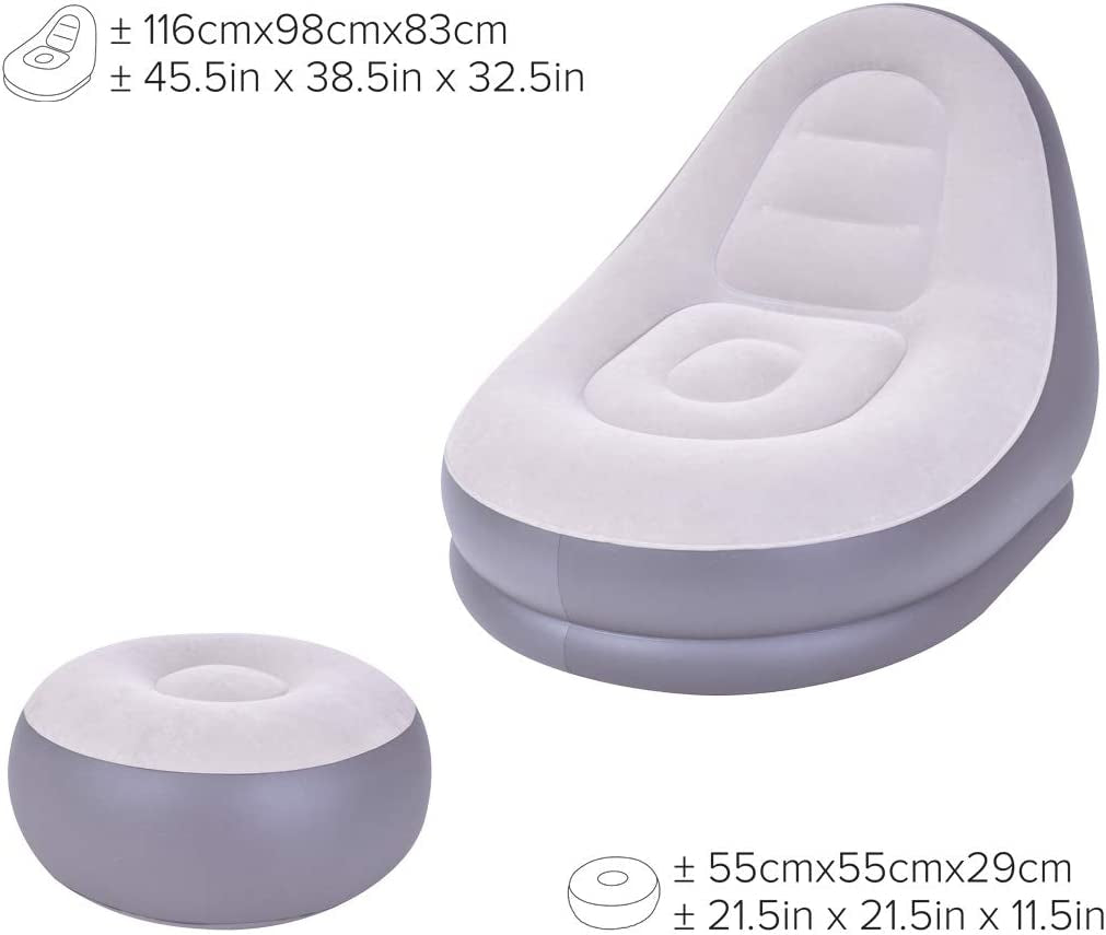 Avenli 88150 Inflatable 2-Piece Deluxe Lounger with Foot Stool/Perfect Chair for Gaming, Reading & Movie Watching/Lounger Size 116 X 98 X 83Cm (L X W X H) with Foot Stool 55 X 29Cm (W X H)