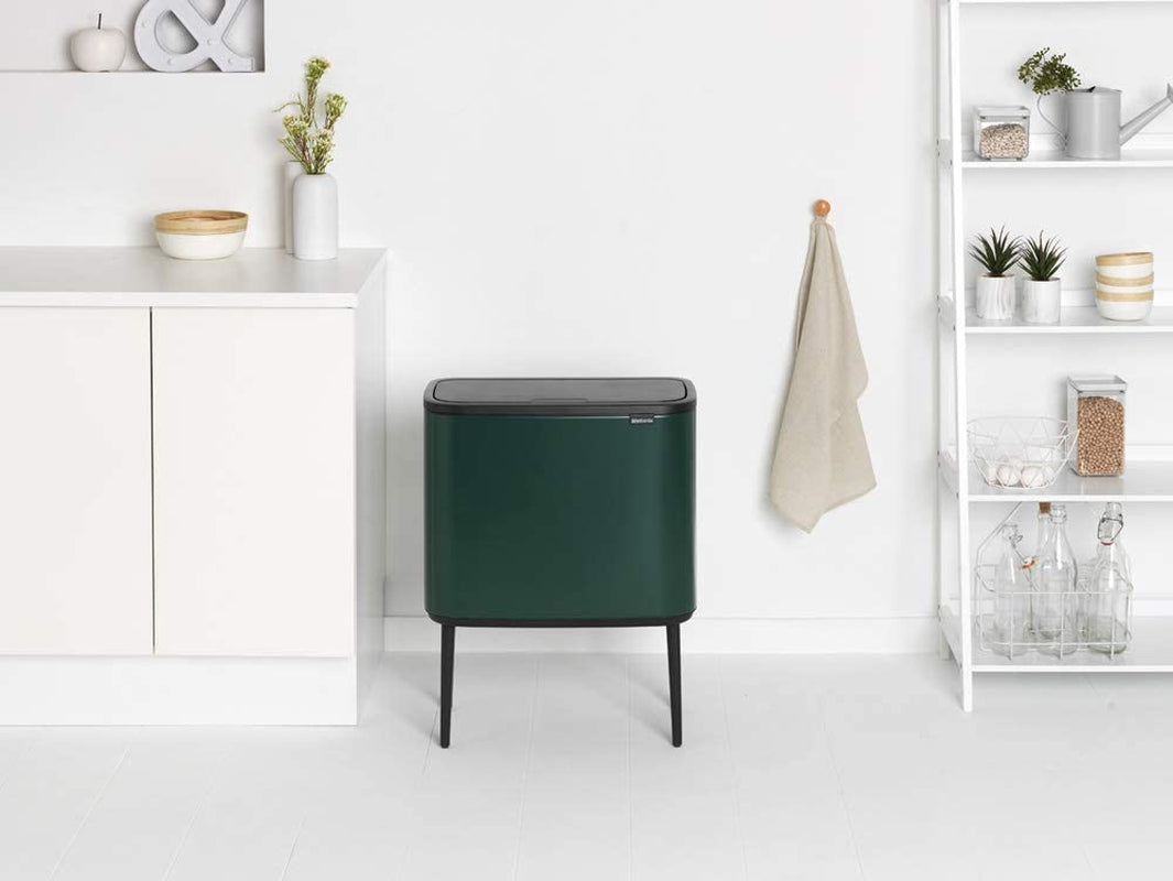Bo Touch Bin - 11L + 23L Inner Buckets (Pine Green) Waste/Recycling Kitchen Bin with Removable Compartments + Bin Bags