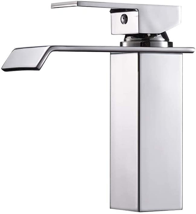 Modern Commercial Single Lever Waterfall Bathroom Mixer Tap,Monobloc Civil Hot and Cold Water Bathroom Sink Taps,Bathroom Tap Basin Tap Cloakroom Tap with Waterfall Large Spout