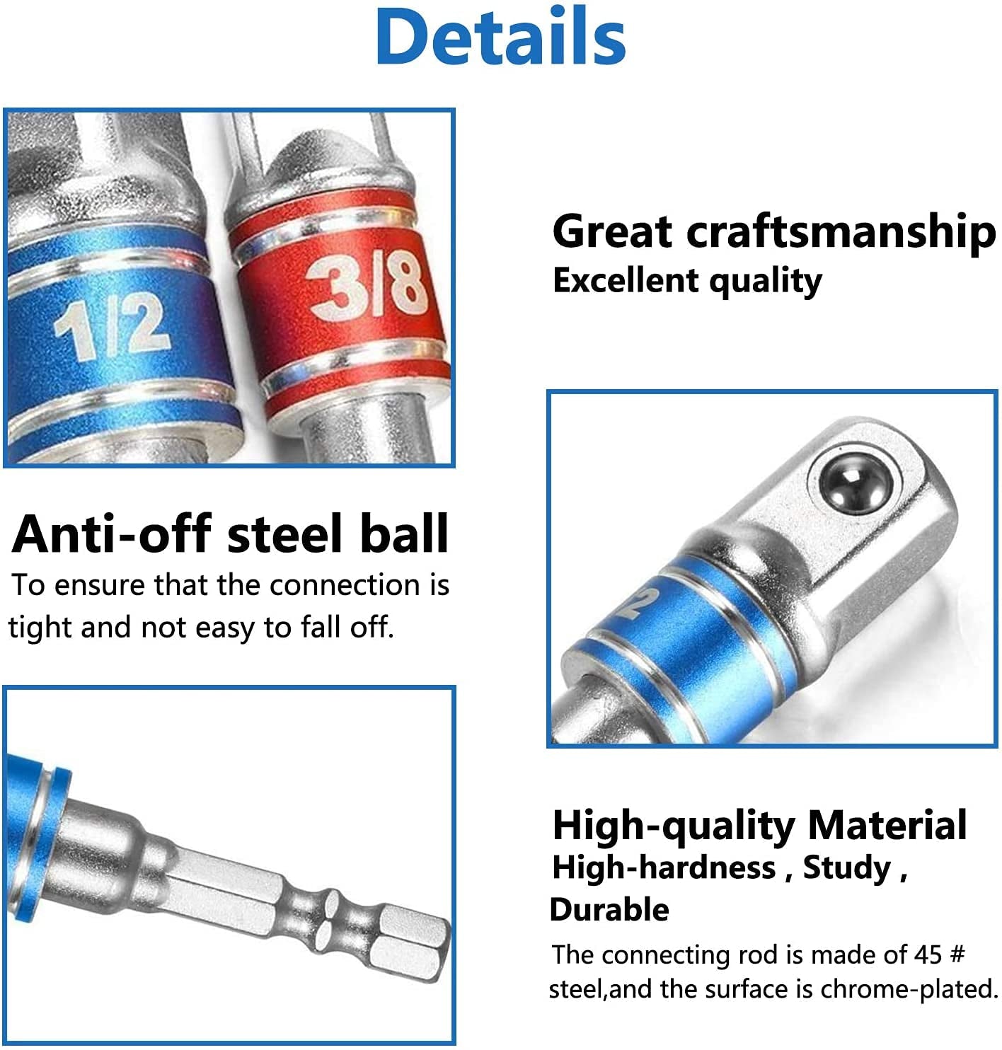 Set Power Hand Tools Driver,3 Pcs 1/4", 3/8", 1/2" Driver Extension Impact Grade Socket Adapter Set,Hex Shank Bit Square Nut Driver Set,For Automotive, Home Repair Tool Kits
