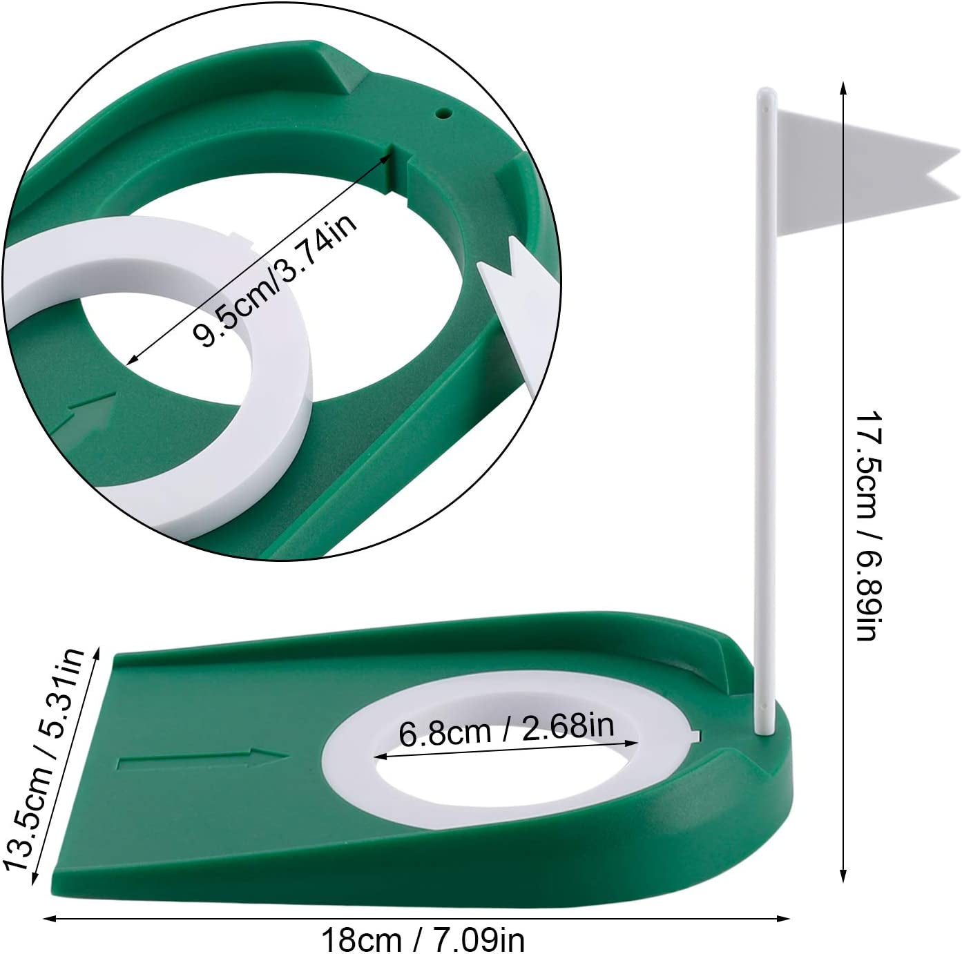 Kigniote Golf Putting Mat Practice, Indoor Outdoor Plastic Golf Putting Cup Practice Aids with Adjustable Hole & White Flag