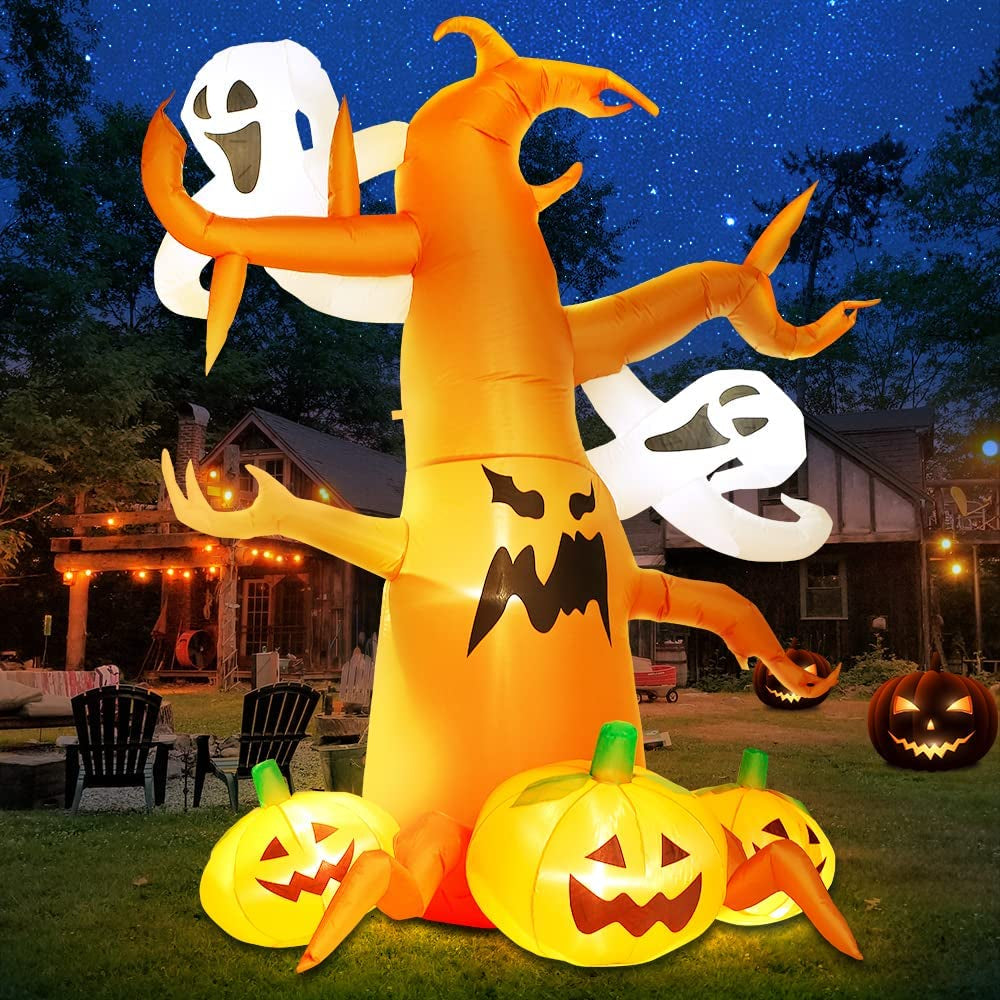8 FT Halloween Inflatable Decorations Spooky Tree with Ghost and Pumpkins, Outdoor Holiday Decor Blow up Halloween Yard Decor, LED Lights Inflatables Outdoor Garden Lawn Halloween Decoration