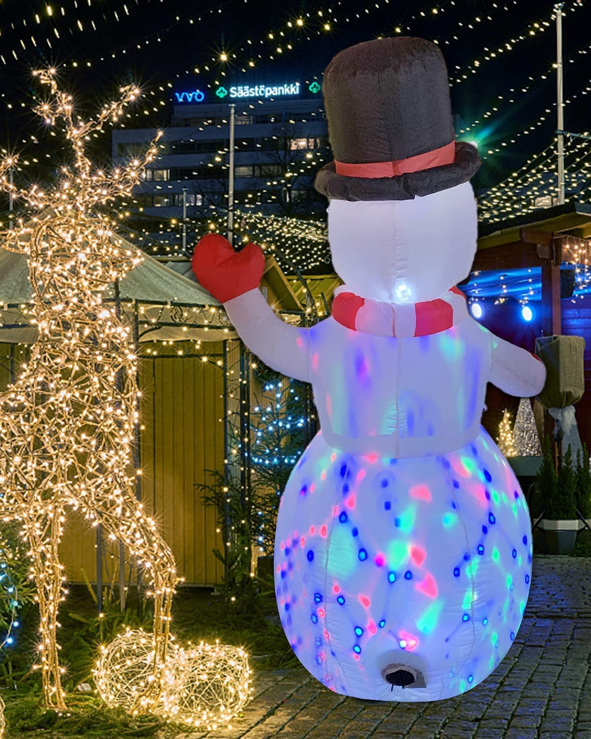 5 FT Christmas Inflatables Snowman Outdoor Yard Decorations, Christmas Blow up Snow Man with Hat Colorful LED Lights, Winter Decor for Holiday Patio Lawn, Xmas Kids Gift 150Cm