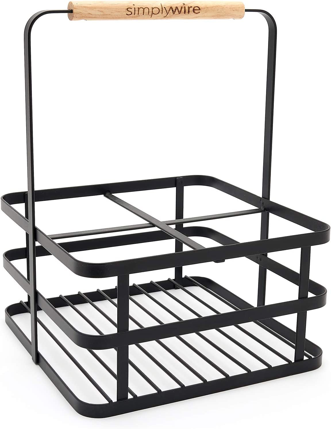 - Retro 4 Unit Milk Bottle Holder – Wine Bottle Carrier – Black Flat Wire