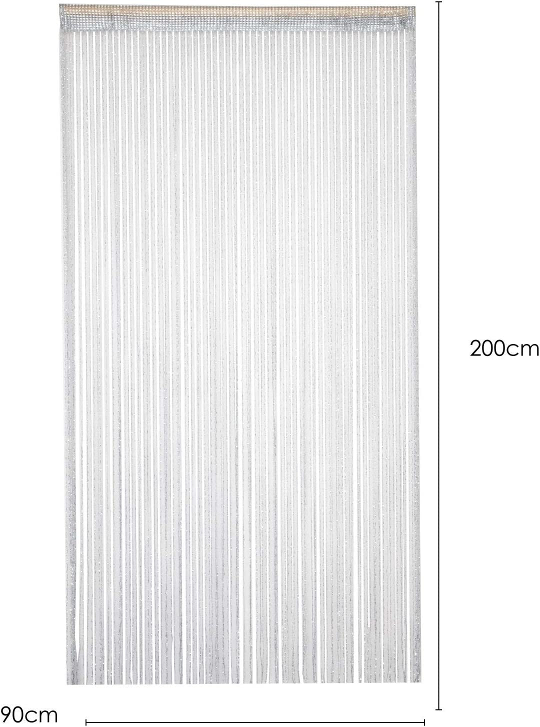 Dew Drop Silver Grey String Curtain Panel - 90 X 200 Cm - Waterfall Effect - Glitter Thread Partition Divider - Home Decor Accessory - Perfect as a Fly Screen for Doors Doorways and Windows