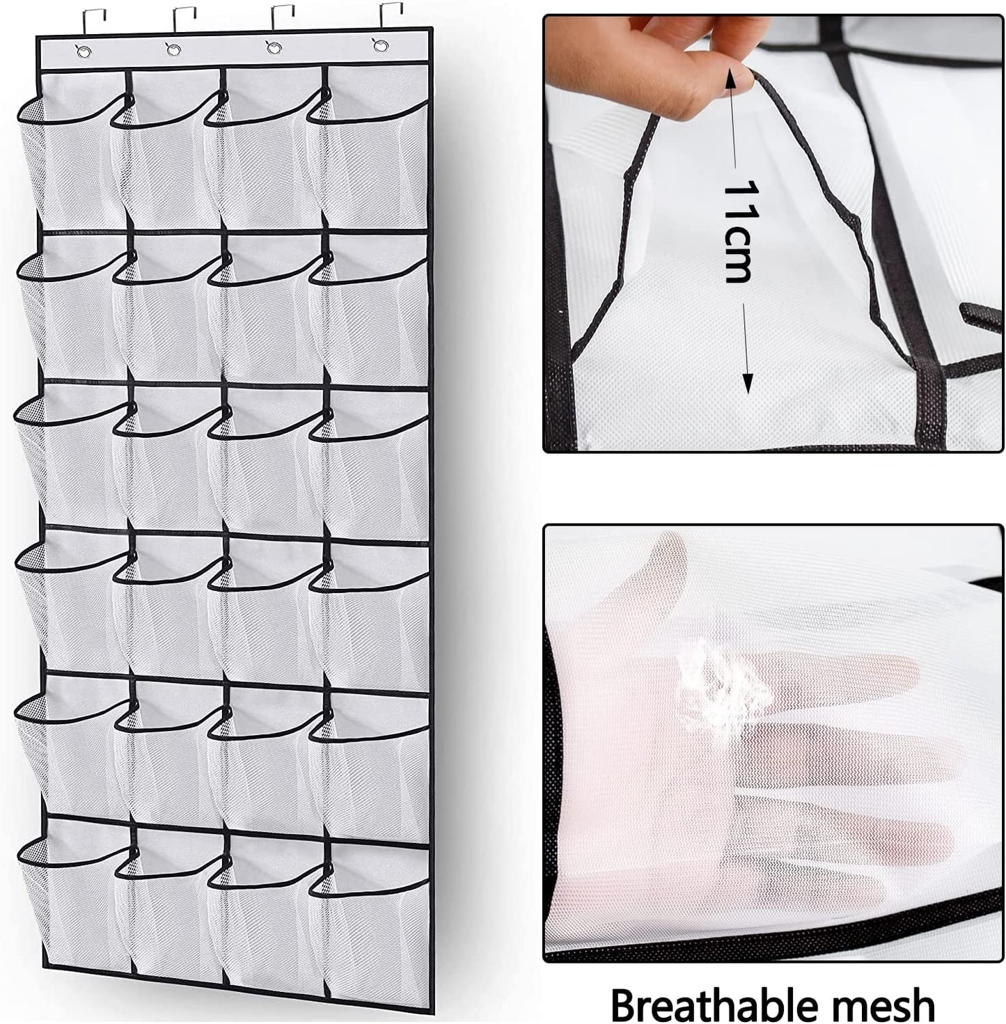 24 Pocket Storage Hanging ,50Cm W X 160Cm H Shoe Storage over the Door Large Mesh Organiser Storage Rack Stand Tidy Organiser with Hooks