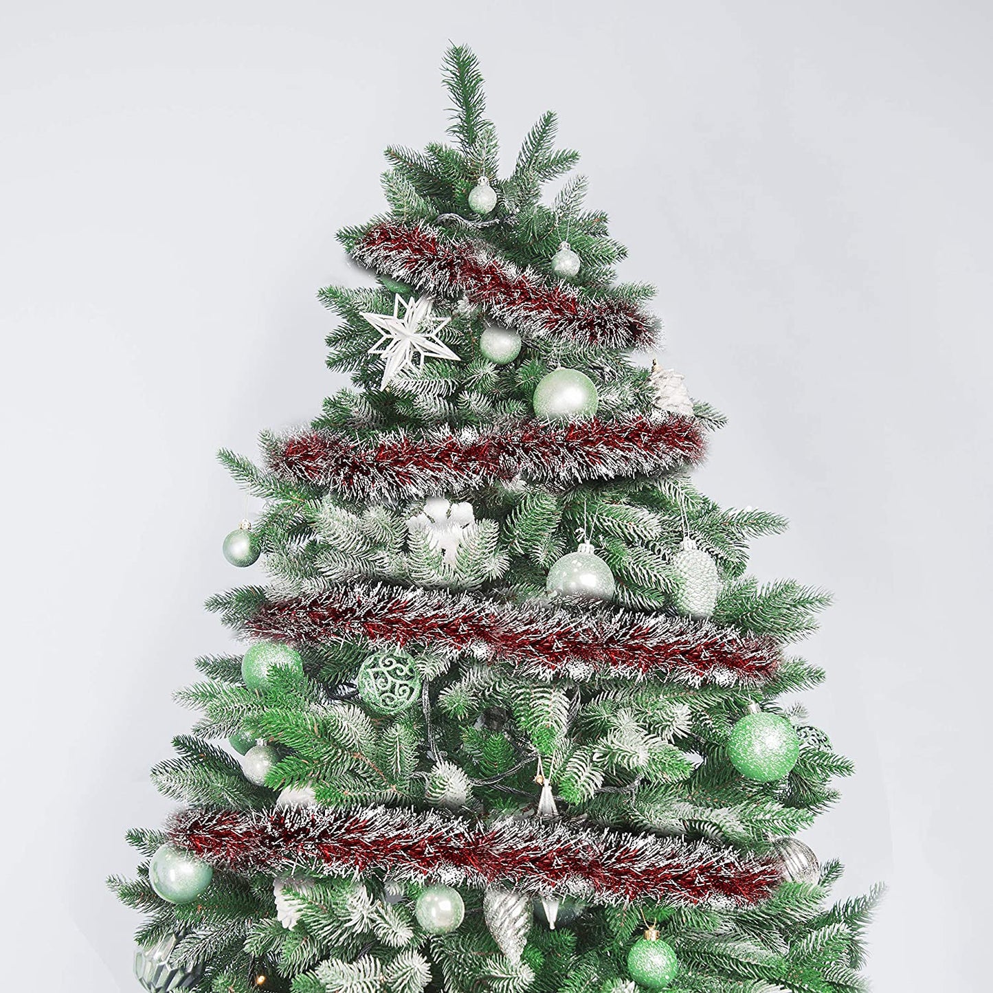 Christmas Tinsel Tree Decorations (3 Pack) - 2M (193 Cm Approx) Thick Red Christmas Tinsel Garland for Christmas, New Years Eve Party, Indoor and Outdoor Decorations - Xmas Decorations