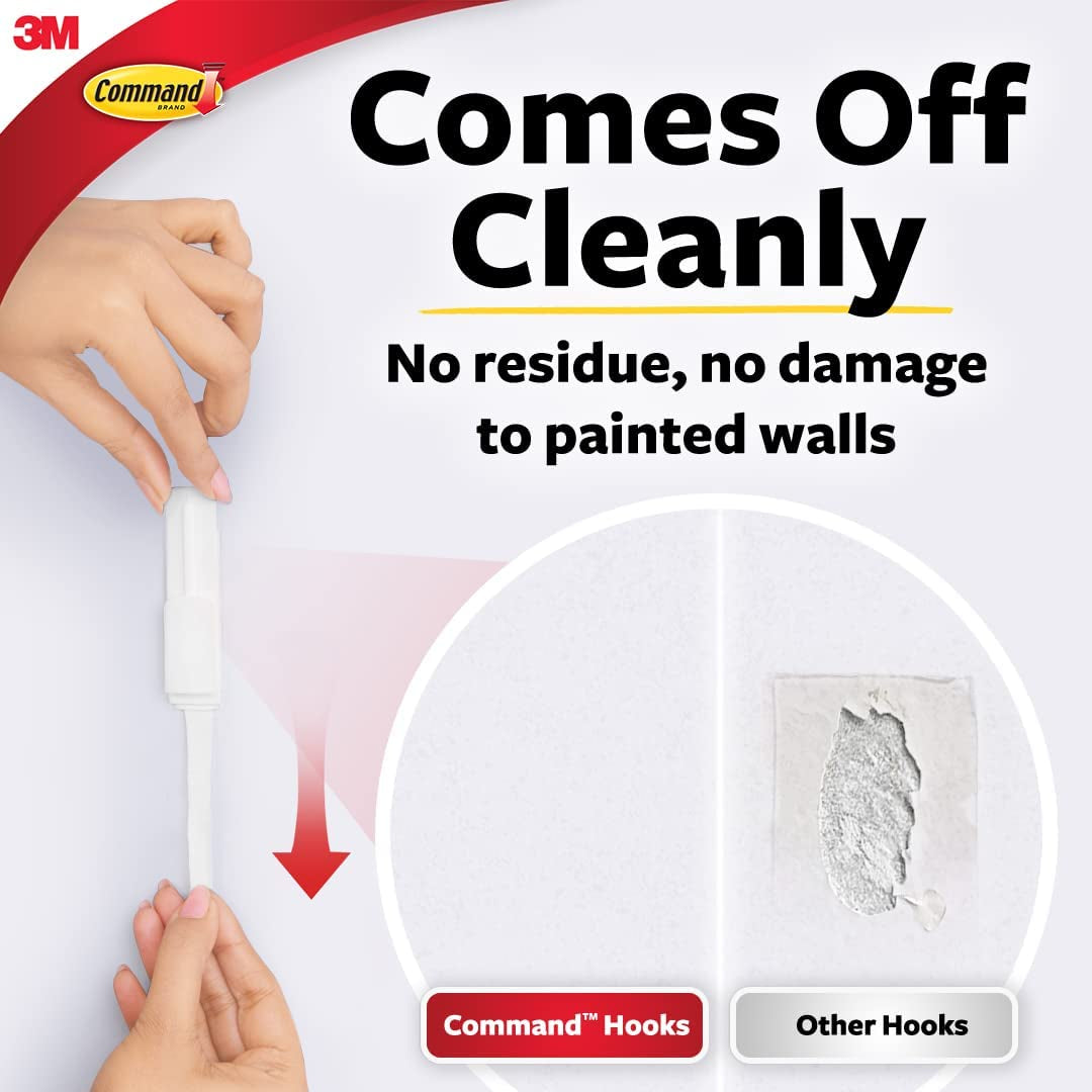 Medium Designer Hook, Pack of 2 Hooks and 4 Adhesive Strips, White - Damage Free Hanging - Holds up to 1.3Kg