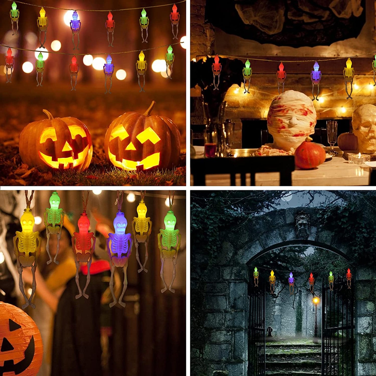 Skeleton Lights Halloween String Lights,6.5Ft 10LED Skeletons Halloween Skull Lights Decoration,2 Light Modes Battery Powered String Lights,Spooky Halloween Lights for Party Patio Bar Indoor Outdoor