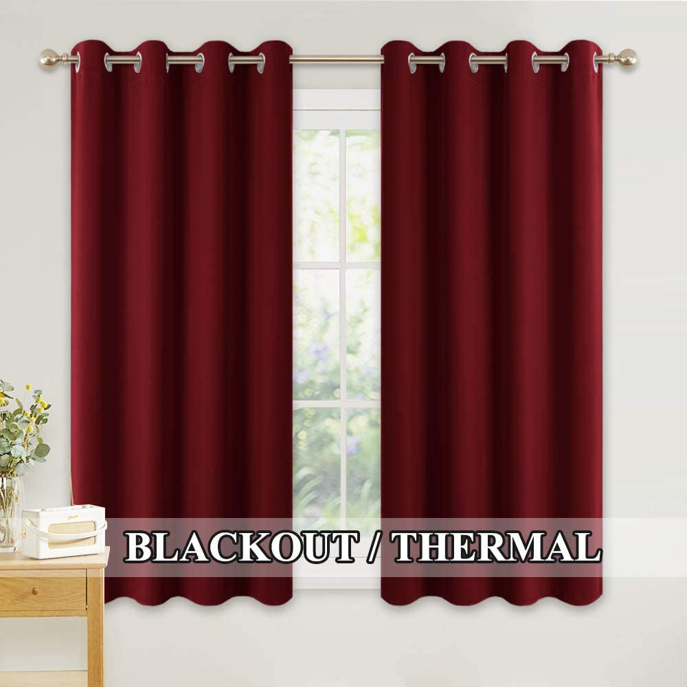 Eyelet Thermal Curtains - 54 Drop Blackout Curtain for Home Decoration Kitchen Window Treatment Short Panels for Bedroom, 1 Pair, 46 in Wide by 54-Inch Drop, Red