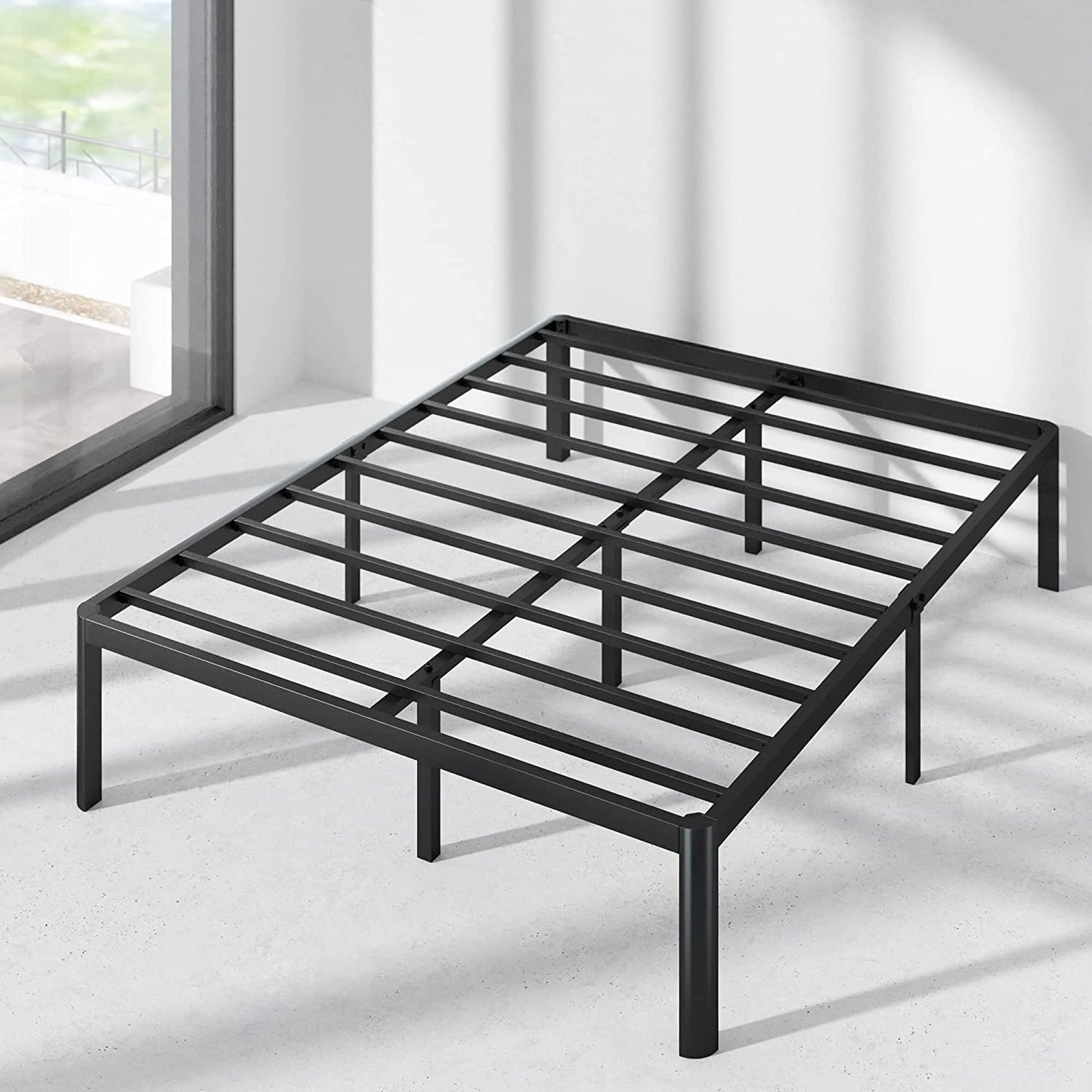 Van 41 Cm Metal Platform Bed Frame | Steel Slat Support | Easy Assembly | under Bed Storage | Double | Black