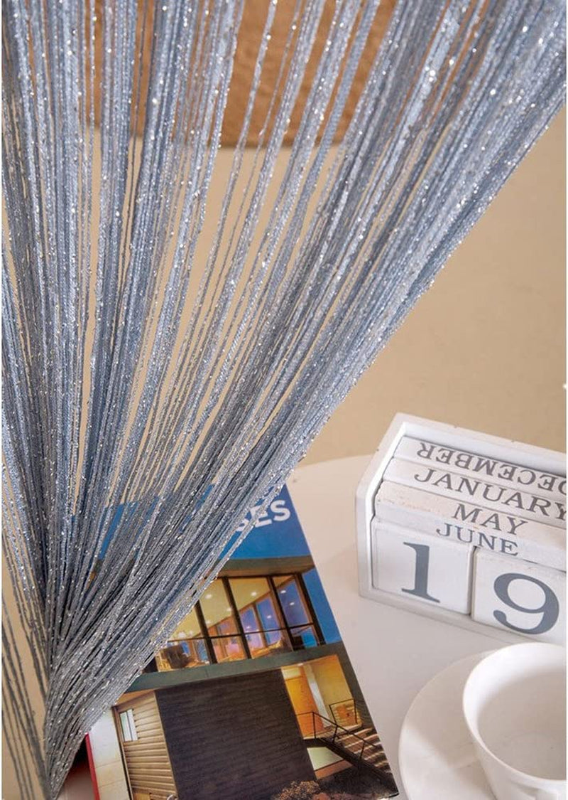 Dew Drop Silver Grey String Curtain Panel - 90 X 200 Cm - Waterfall Effect - Glitter Thread Partition Divider - Home Decor Accessory - Perfect as a Fly Screen for Doors Doorways and Windows