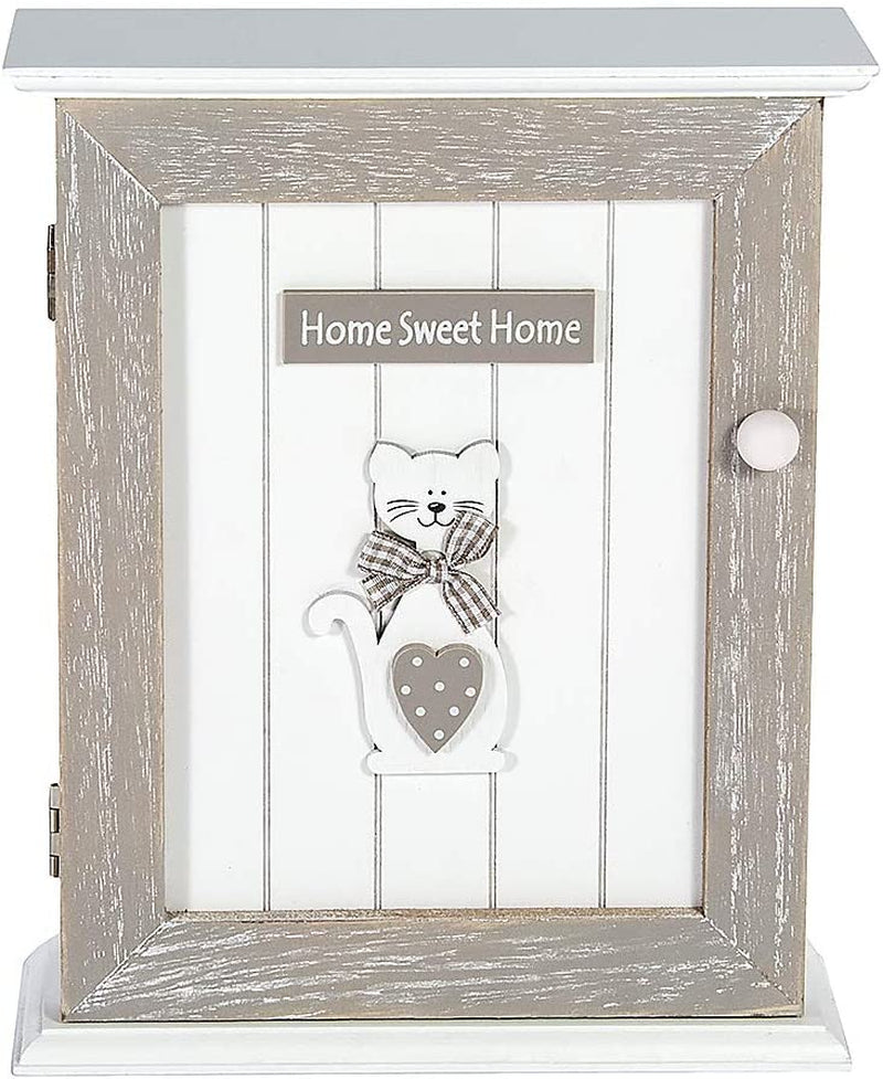 Key Box Wall Mounted Wooden Key Holder Key Cabinet for Wall Grey White Cat Home Decor Gift for Cat Lover