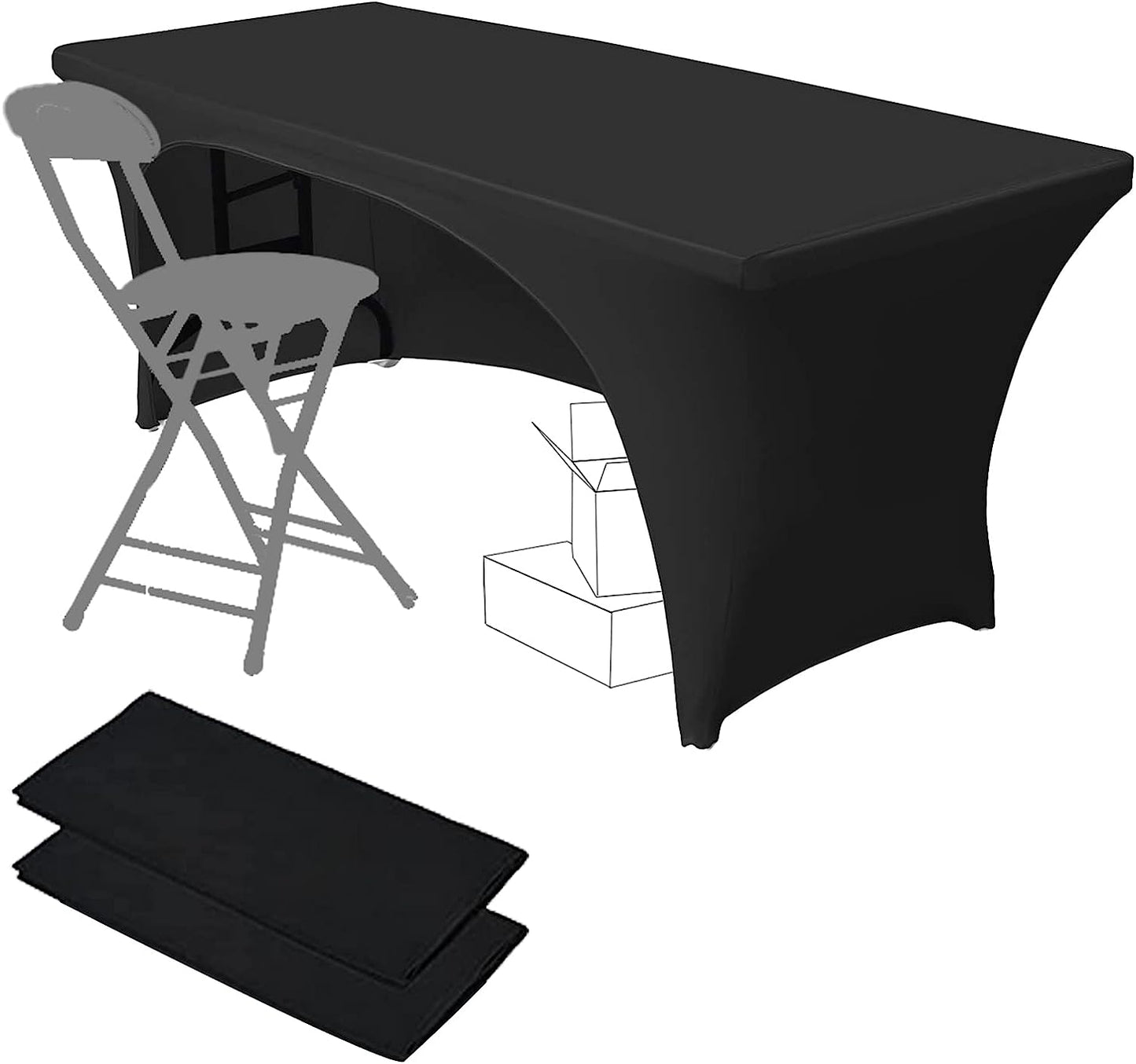 Stretchable Tablecloths 6Ft for Rectangle Tables with Open Back, Fitted Spandex Rectangular Patio Table Covers, Wedding, Party, Kitchen, Beauty Event Decoration-Black