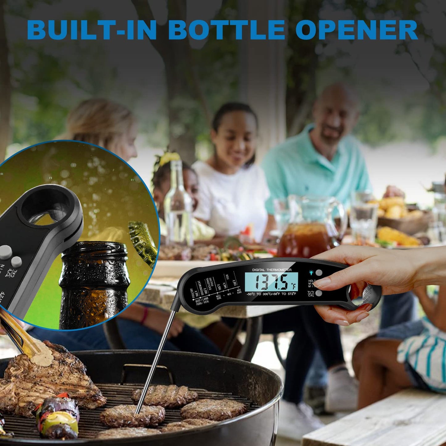 Meat Thermometer with Probe - Instant Read Waterproof Kitchen Digital Food Thermometer for Cooking, Baking, Liquids, Candy, Grilling BBQ & Air Fryer