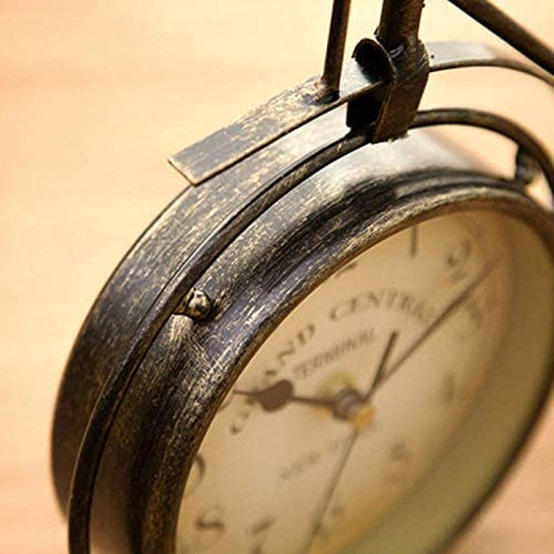 Vintage Iron Bicycle Type Table Clock Non-Ticking Silent Retro Decorative Bike Clock for Living Room Study Room Cafe Bar Office Ornament Gifts Antique Copper-Colored