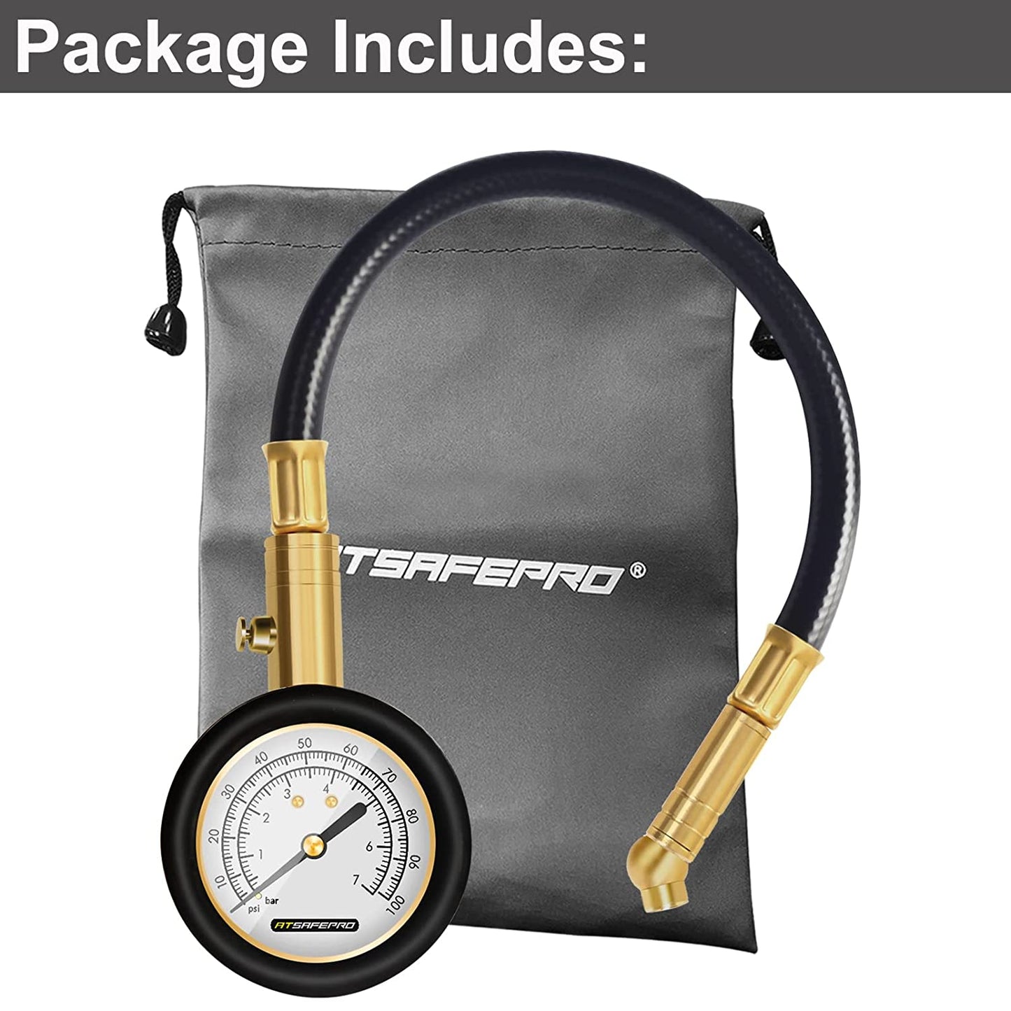 Tyre Pressure Gauge 100 Psi 7 Bar, Accurate Car Tyre Gauges with Flexible Hose Glow Dial, Mechanical Air Pressure Meter for Schrader Valve of Bike, Motorcycle, Car, SUV