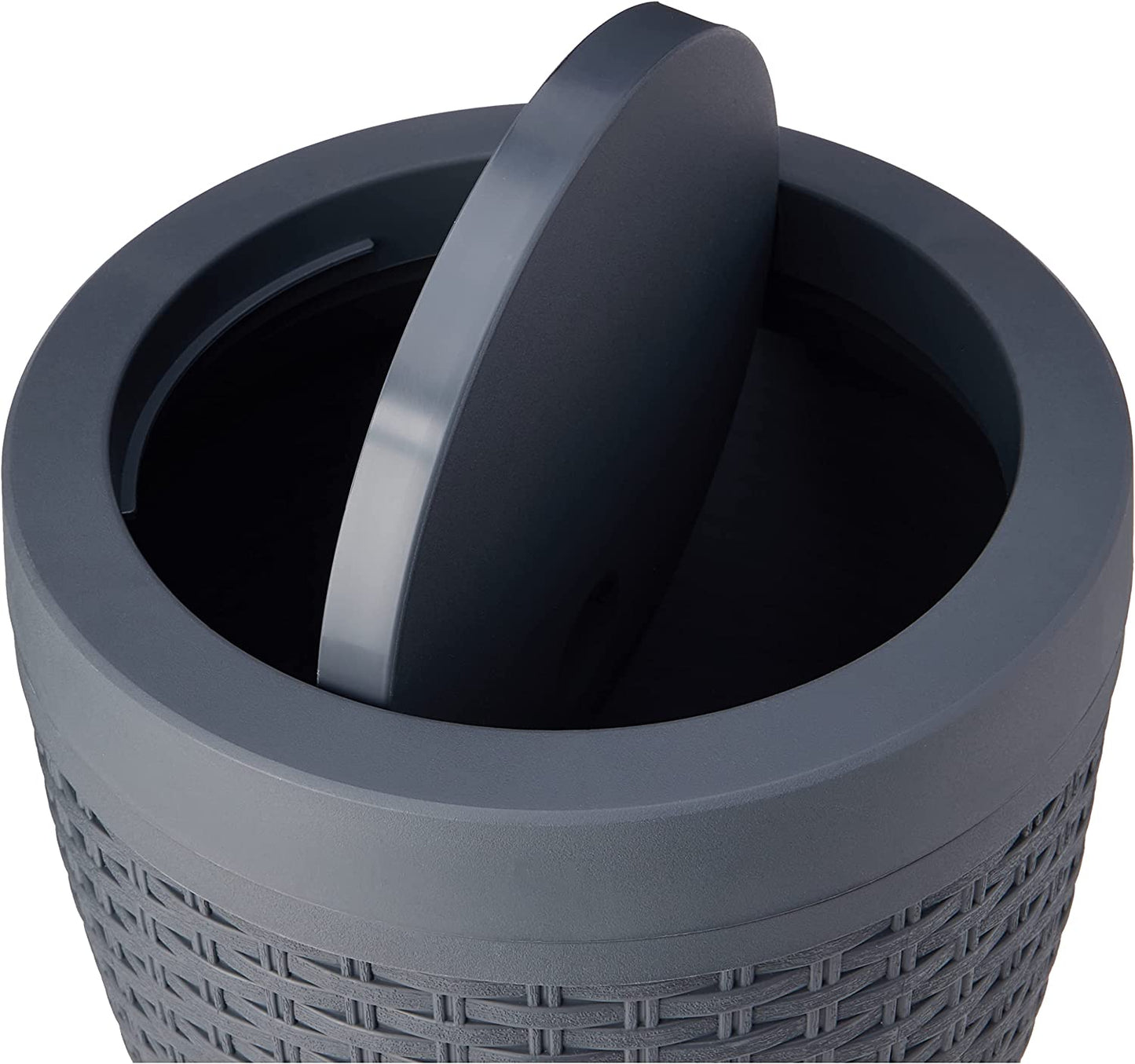 Faux Rattan round Swing Lid Bathroom Bin, Charcoal, 517488