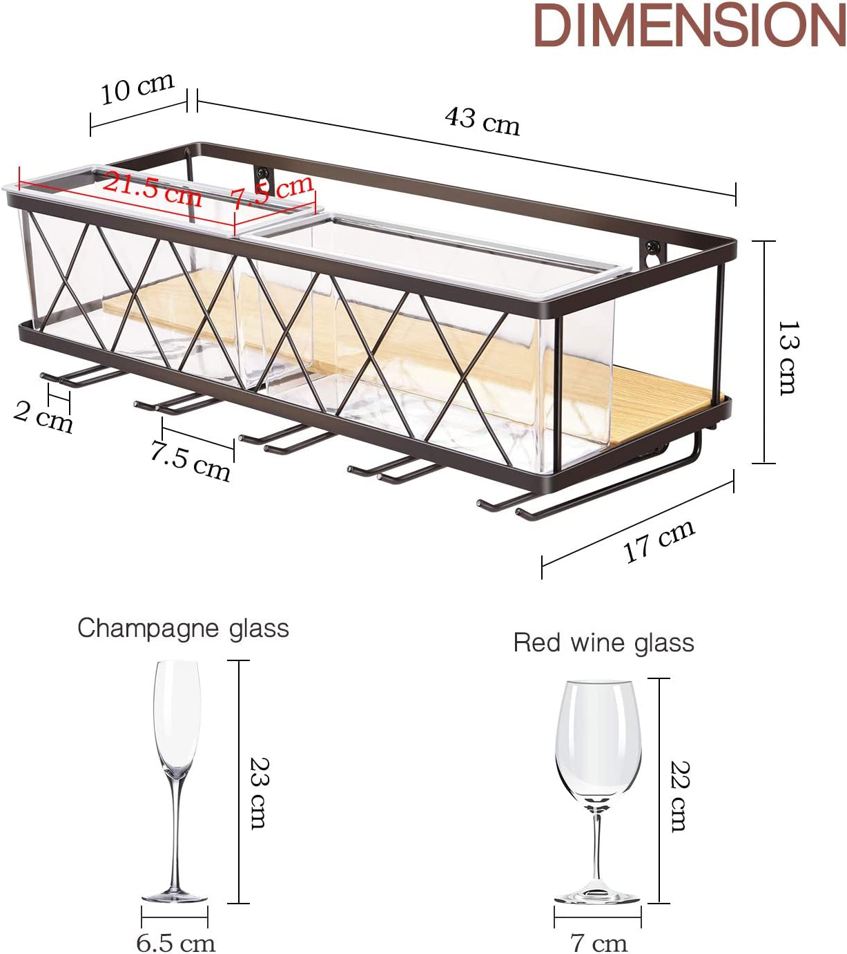Wall Mounted Wine Rack,Metal & Wooden Wine Shelf with Glass Holder & Cork Storage,Champagne Bottle Holder,Hanging Rustic Wine Holder, Floating Wine Shelf for Kitchen, Home WK810228