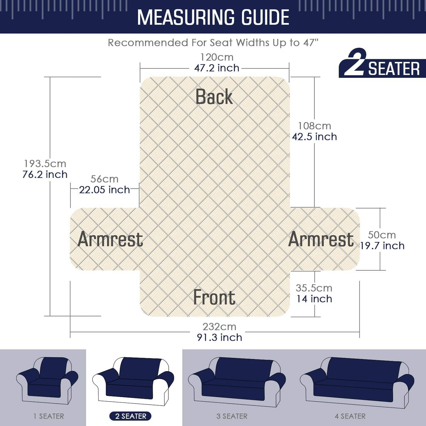 Sofa Covers 2 Seater 100% Waterproof,Sofa/Chair Slipcovers,Slip Cover for Dogs,Sofa Protector with Elastic Strap,Washable Sofa/Chair Cover Protect for Pets,116X190Cm(Blue)