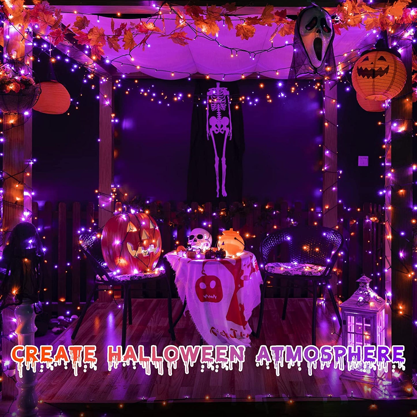 Ollny Halloween Decorations Lights Outdoor - 24M 240LED Orange Purple Christmas String Lights with 8 Modes/Timer - Waterproof Fairy Lights Plug in for Indoor Halloween Party/Garden/Tree/Window Decor