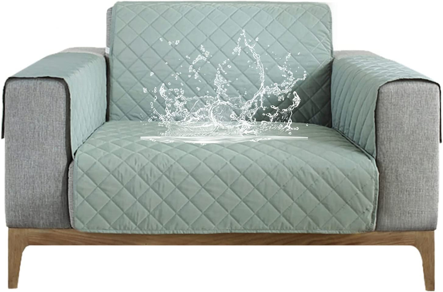 Sofa Cover Waterproof Sofa Slipcover Water Resistant Chair Loveseat Settee Sofa Couch Furniture Cover Protector with Adjustable Elastic Straps for Dogs Cats (Light Green, 1 Seater)