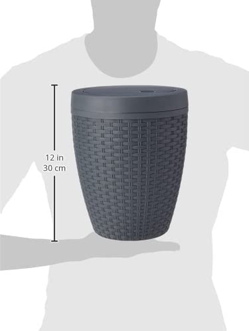 Faux Rattan round Swing Lid Bathroom Bin, Charcoal, 517488
