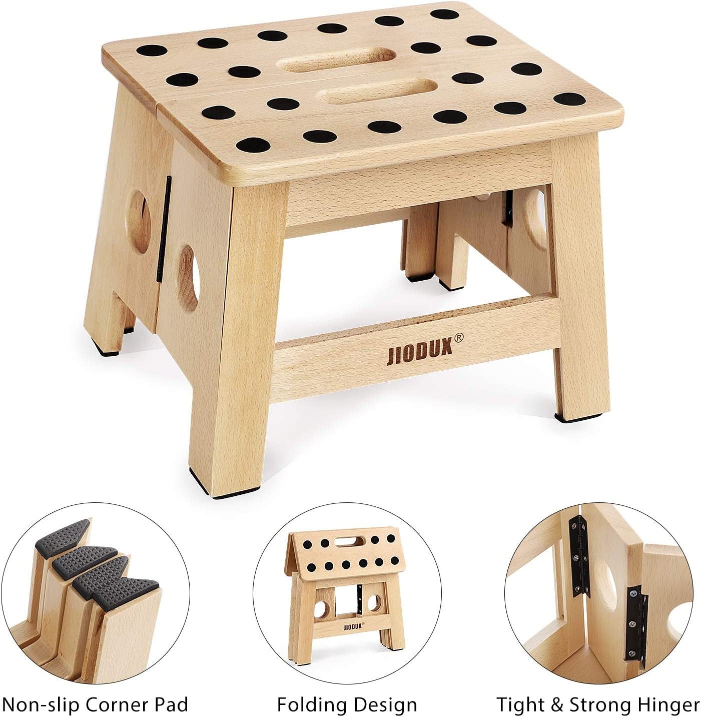 Wooden Step Stool, Non Slip Foldable Step Stool for Kids, Small Wood Stool Perfect for Kitchens Bedrooms Kids Rooms-Patented Product