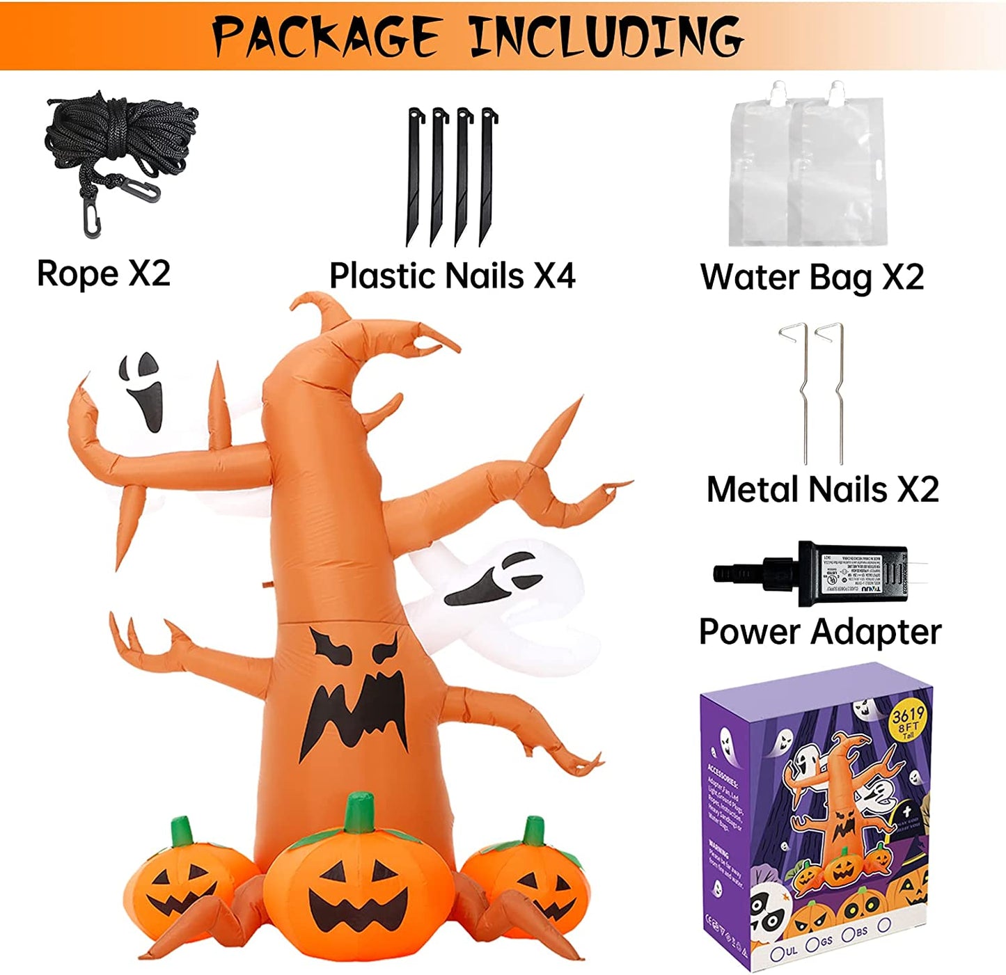 8 FT Halloween Inflatable Decorations Spooky Tree with Ghost and Pumpkins, Outdoor Holiday Decor Blow up Halloween Yard Decor, LED Lights Inflatables Outdoor Garden Lawn Halloween Decoration