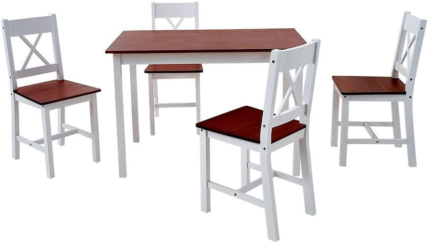 Solid Wood Pine Dining Table Set with 4Pcs X Shape Chairs Set Kitchen Room Furniture Set (X Shape White Brown)