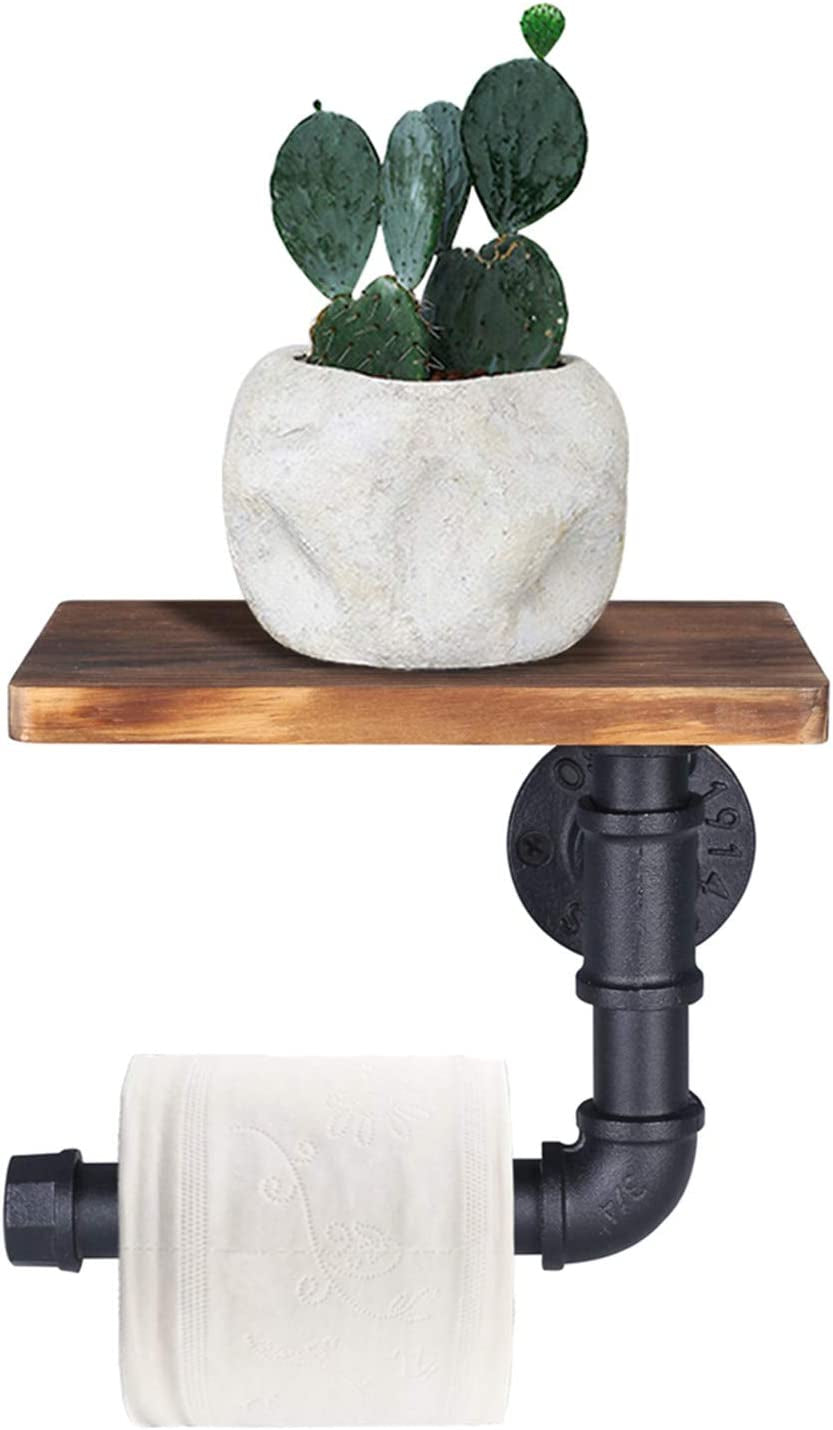Industrial Toilet Roll Holder with Shelf, Wall Mounted Toilet Paper Holder, Vintage Bathroom Accessories, Rustic Home Décor