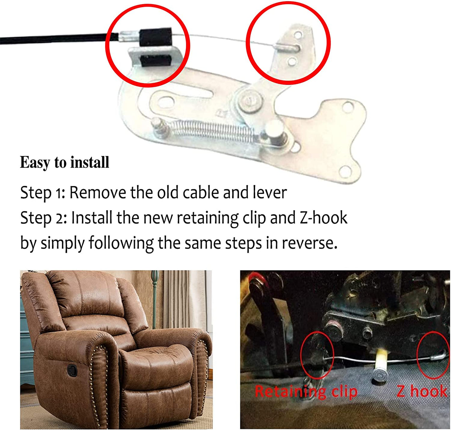 Universal Sofa Chair Recliner Release Pull Handle Replacement Parts with Cable Metal Couch Style Pull Chair Release Handle Fits Ashley and Major Recliner Brands Sofa(2 Pieces Black)