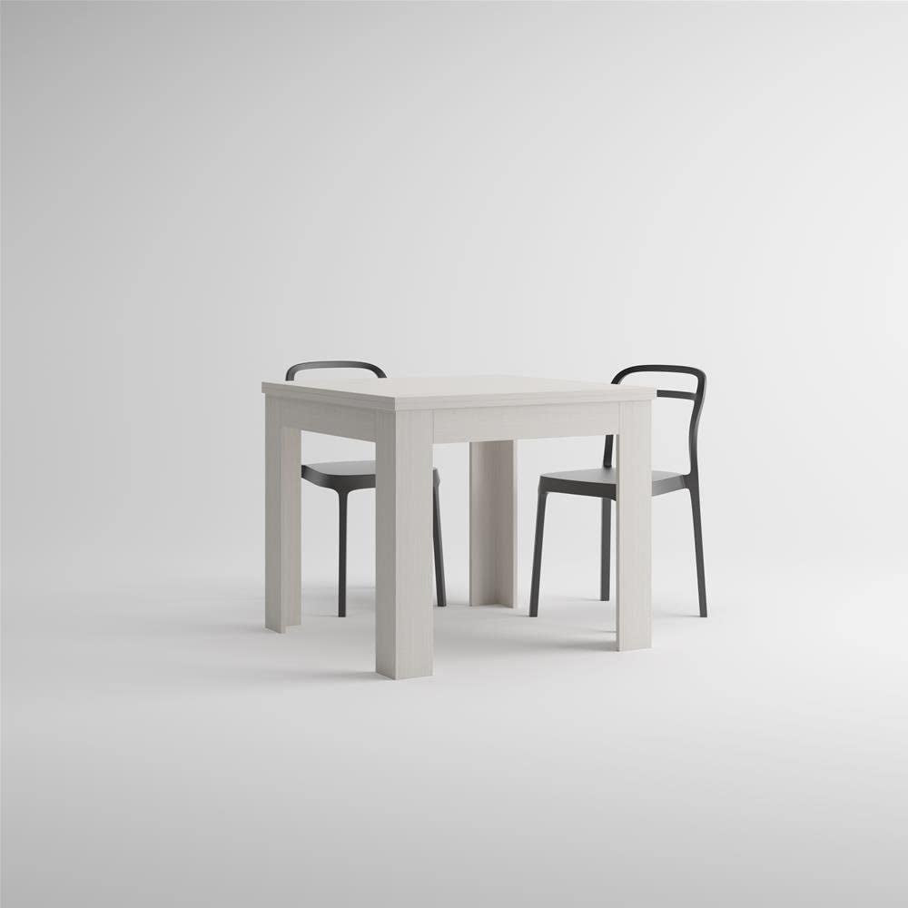 , Square Extendable Dining Table, Eldorado, White Ash, Laminate-Finished, Made in Italy