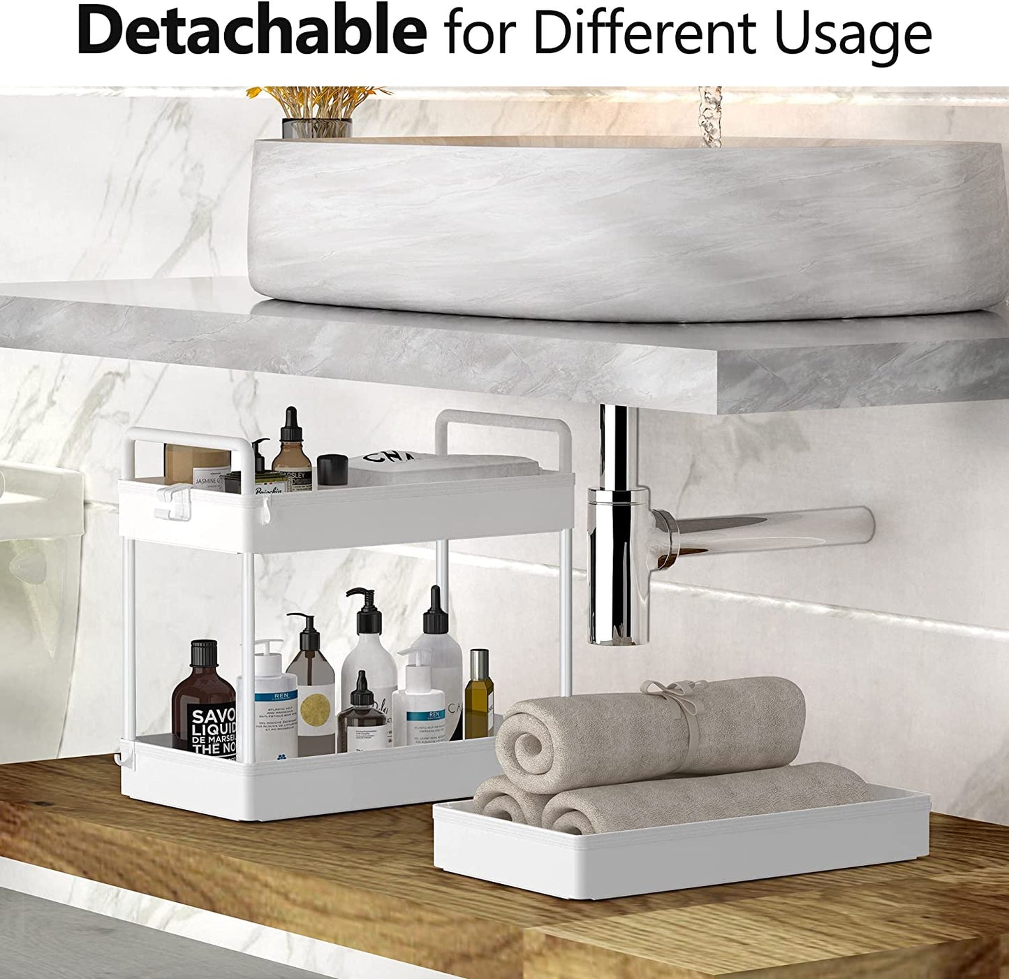 3-Tier Storage Trolley Cart Slide-Out Rolling Utility Cart Mobile Storage Shelving Organizer for Kitchen, Bathroom, Laundry Room, Bedroom, Narrow Places, Plastic,White