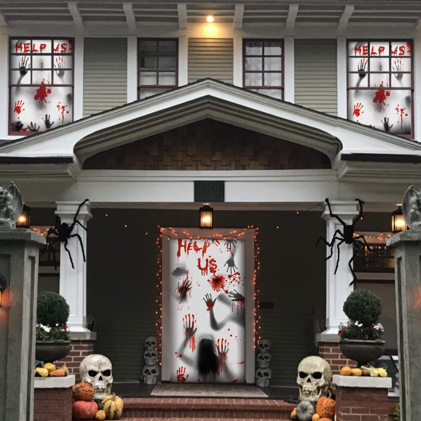 Halloween Window Decorations Zombie Posters - 3 Pcs Giant Bloody Handprints Zombie Silhouettes, Creepy Window Treatment Wall Decor Door Covers for Halloween Scary Haunted House Party Decorations