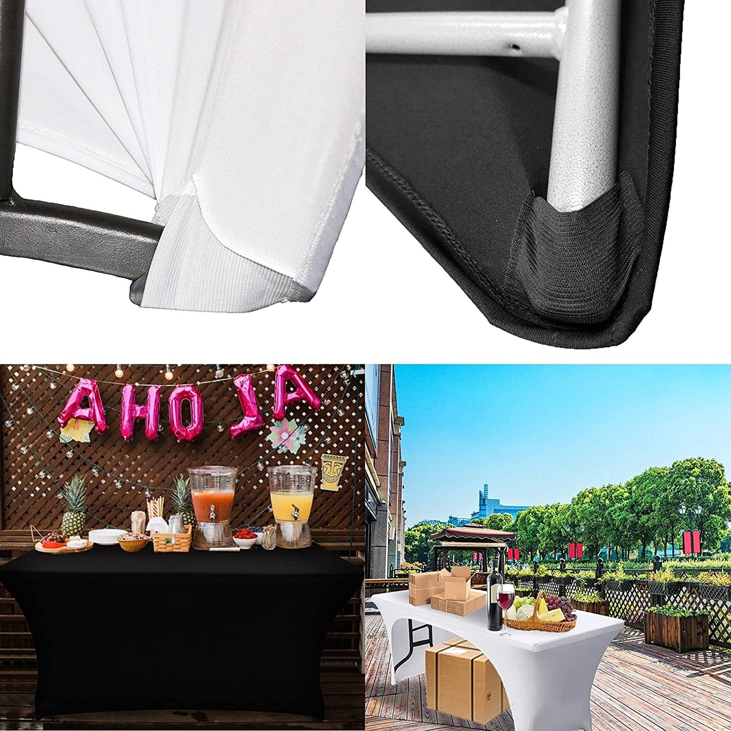 Stretchable Tablecloths 6Ft for Rectangle Tables with Open Back, Fitted Spandex Rectangular Patio Table Covers, Wedding, Party, Kitchen, Beauty Event Decoration-Black
