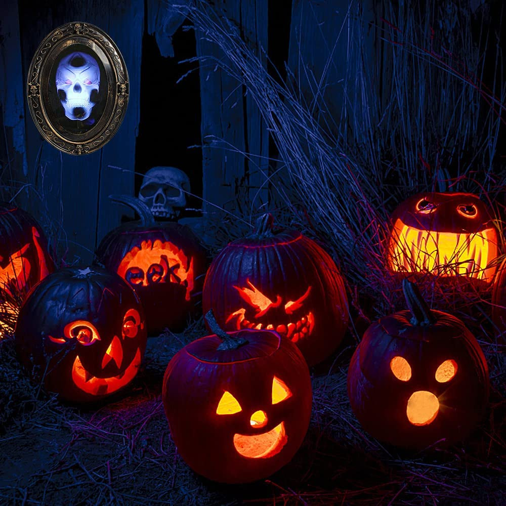 Halloween Haunted Mirror, Speaking Halloween Mirror Decoration, Scary Spooky Face Halloween Horror Skull Horrible Mirror with Motion Sensor, Light, Creepy Sound, Indoor Halloween Party Prop