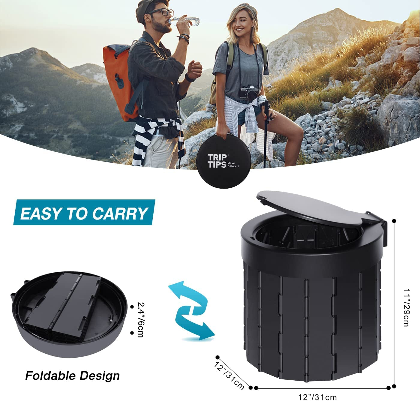 Portable Folding Toilet Travel Toilet Camping Toilet Porta Potty Car Toilet Bucket Toilet Portable Toilet for Camping/Boat/Hiking/Long Trips/Beach(Black)