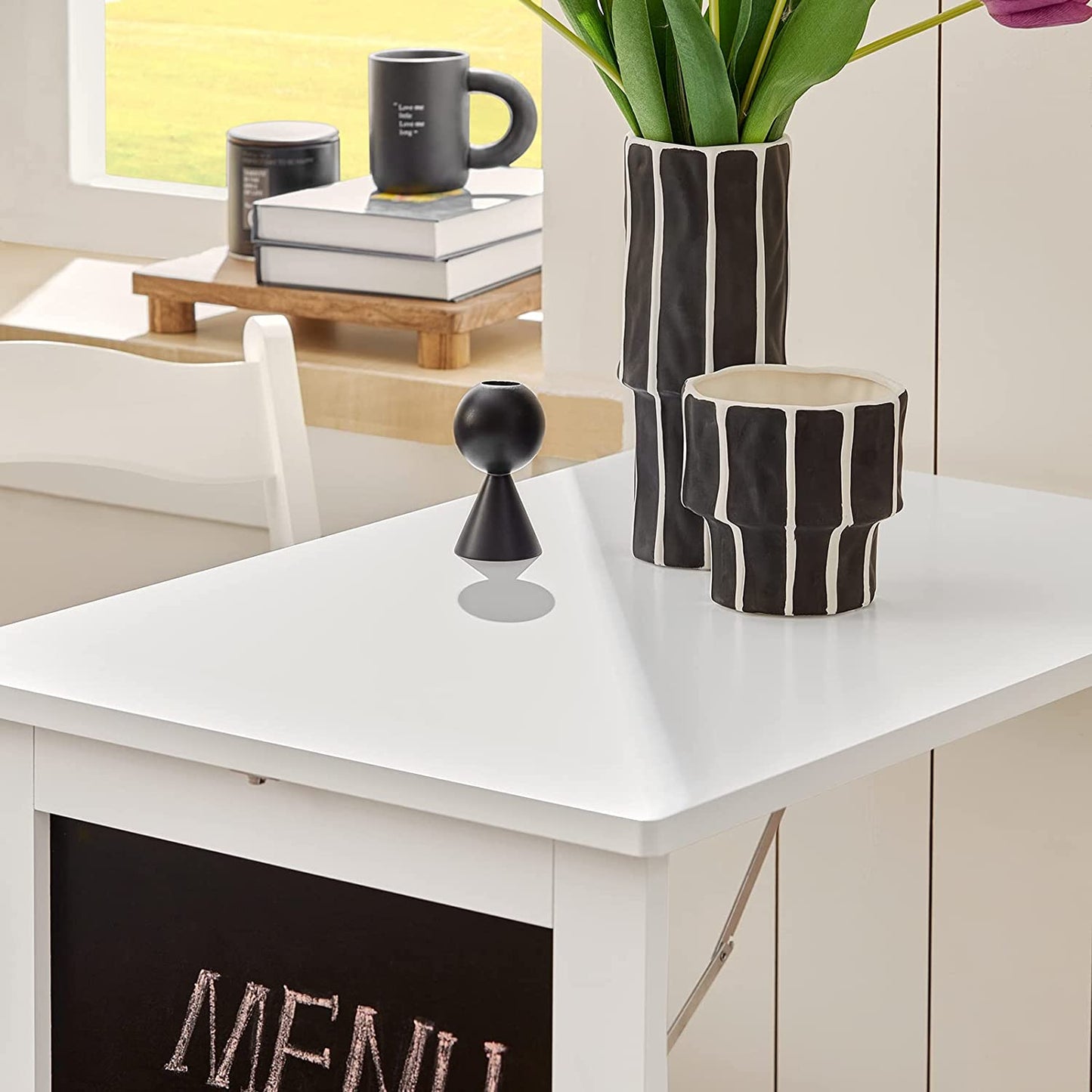 ® FWT20-W, Folding Wall-Mounted Drop-Leaf Table, Kitchen & Dining Table Desk with Blackboard, White