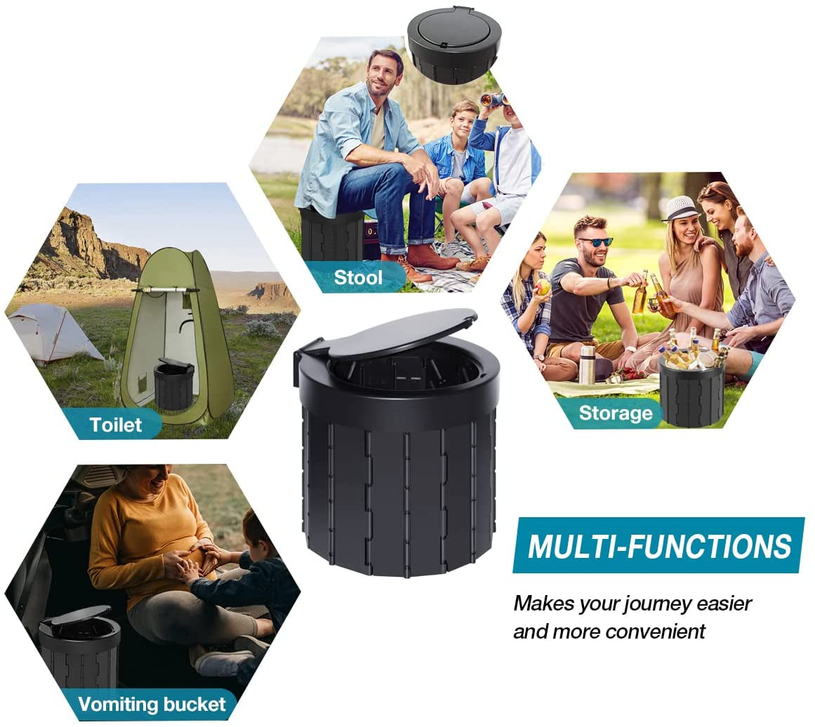 Portable Folding Toilet Travel Toilet Camping Toilet Porta Potty Car Toilet Bucket Toilet Portable Toilet for Camping/Boat/Hiking/Long Trips/Beach(Black)