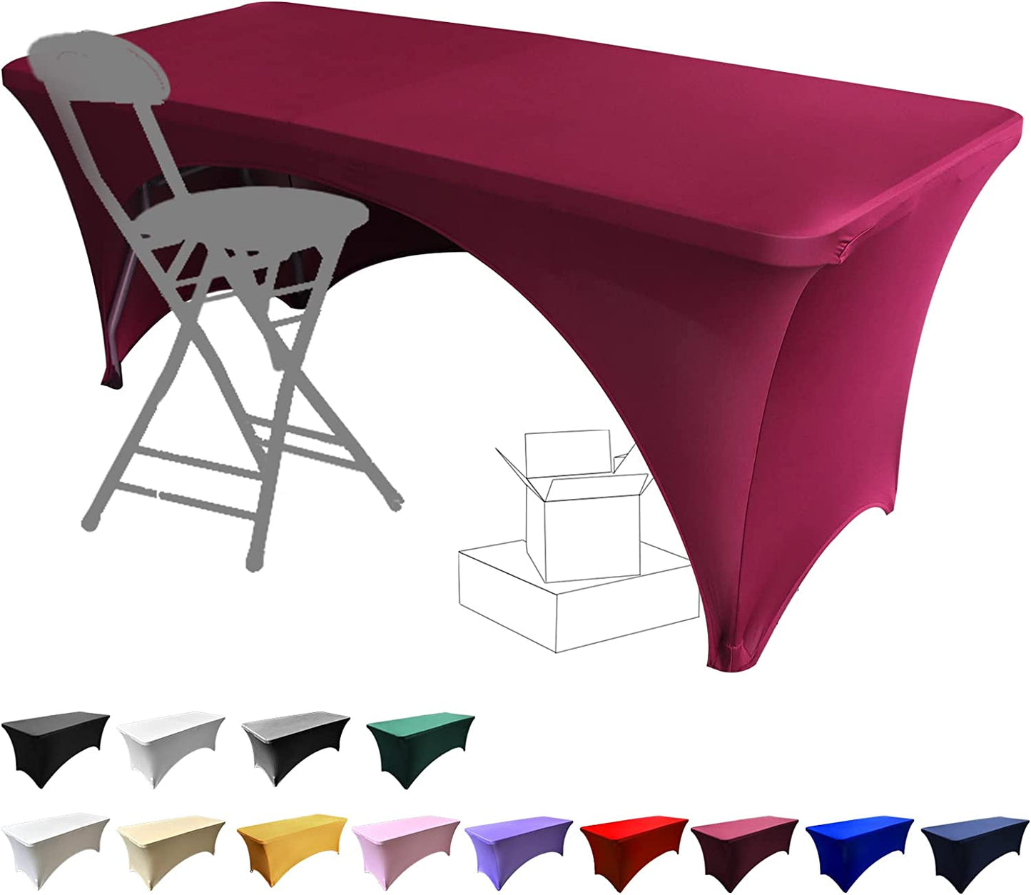 Stretchable Tablecloths 6Ft for Rectangle Tables with Open Back, Fitted Spandex Rectangular Patio Table Covers, Wedding, Party, Kitchen, Beauty Event Decoration-Black