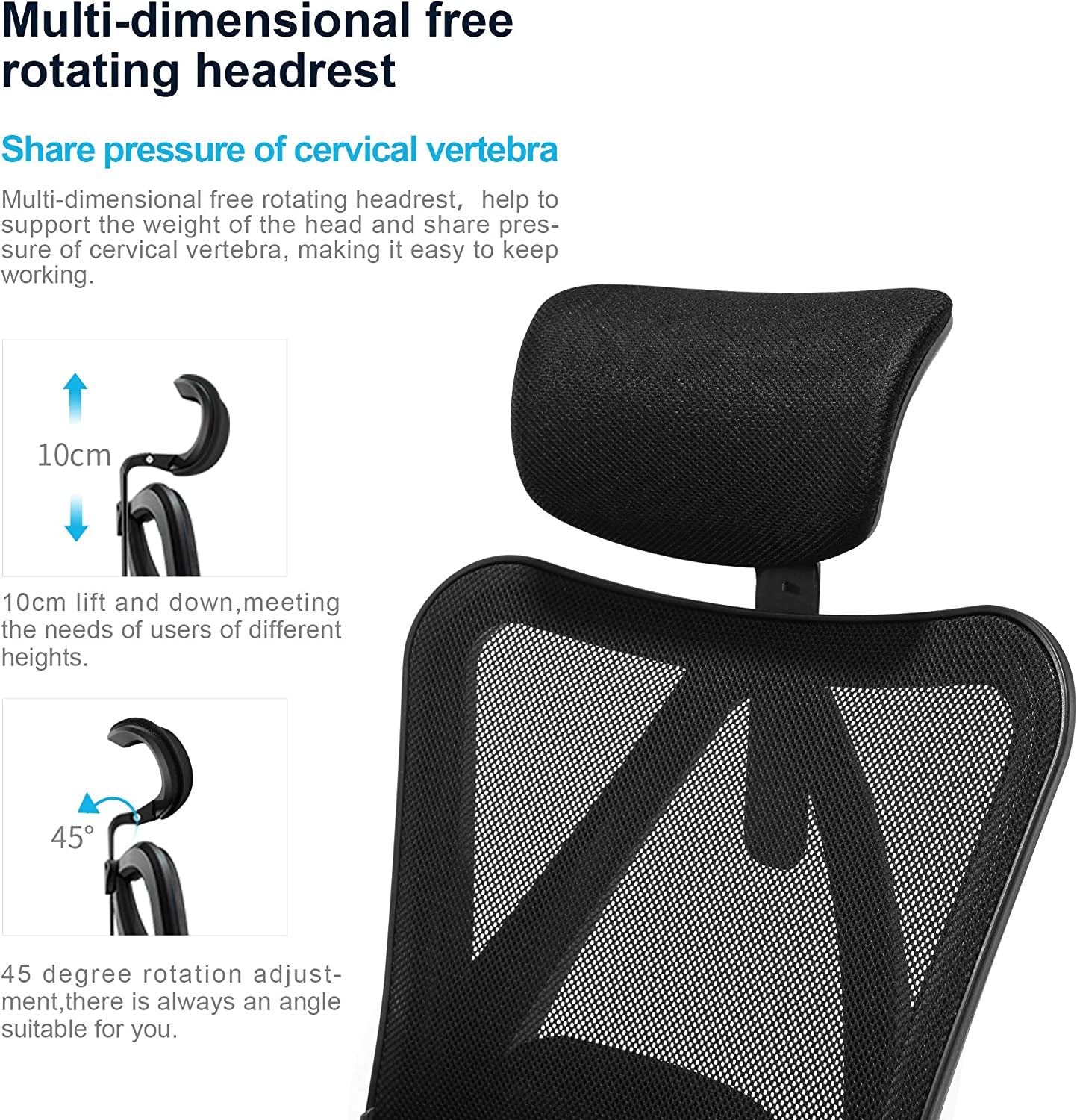 Office Desk Chair, Ergonomic Computer Office Chair with Adjustable Headrest and Lumbar Support,High Back Executive Swivel Chair (Black)