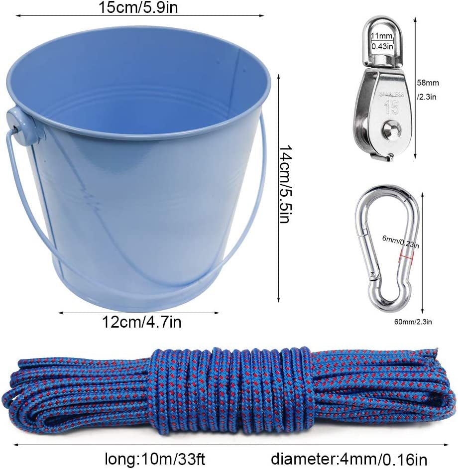 FUQUN Treehouse Accessories for Kids ,Pulley with Bucket Cable, Kids Playhouse Accessories, Outdoor Pulley for Kids, Pirate Ship Accessories Outdoor, Treehouse Accessories Pulley Bucket (Blue)