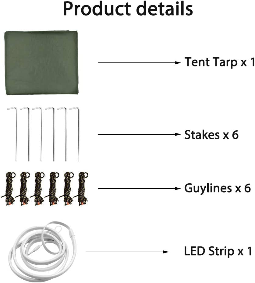 Camping Tarp, Waterproof Hammock Tarp Rain Fly Lightweight Tent Tarp Shelter with LED Light for Camping Hiking Backpacking Traveling